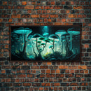 The Forest Floor, Framed Canvas Print, Glowing Mushrooms, Bioluminescent Mushroom Art, Color fantasy wall art