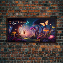 Vibrant Fantasy Forest Wall Art, The Forest Floor, Bioluminescent Glowing Butterflies, Gift, Framed Canvas Print