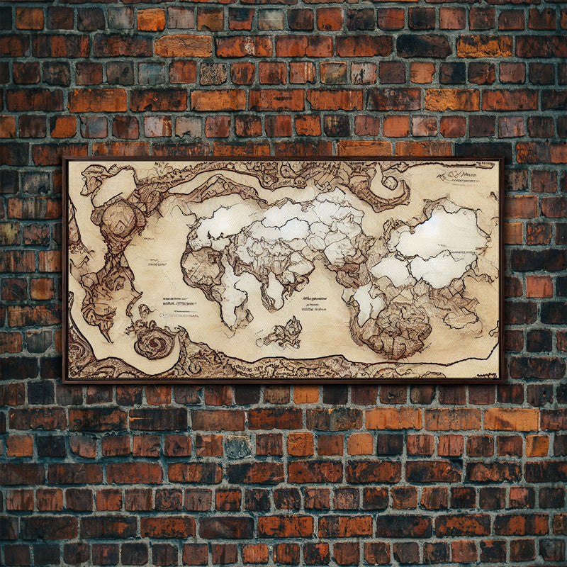 Abstract fantasy world map, canvas print, middle earth style, wall art for nerds like me