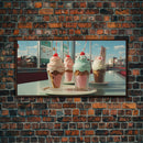 Ice Cream Shop Decor, Framed Canvas Print, Cute Nursery Decor, Retro Ice Cream Parlor Wall Art