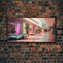 The Mall Before Opening On A Saturday Morning, Framed Canvas Print, Retro Vaporwave Aesthetic 1980s Vibes Wall Art