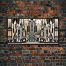 Art Deco Pattern Christmas Village - Framed Canvas Print - Retro Xmas Art - Christmas Decor - Christmas Wall Art - Christmas Art