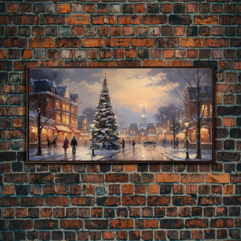 Victorian Christmas Village Winter Wonderland Canvas Print, Framed Wall Art, Christmas Decor, Retro Christmas Oil Painting, Christmas Art