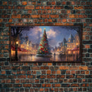 Christmas Decor Handmade, Framed Canvas Print, Beautiful Winter Wonderland Christmas Village, Christmas Tree Art