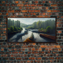 Flowing River wall decor, ready to hang canvas print wall art, blue river cabin art, lake house art