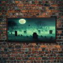 Halloween Cemetery At Night, Full Moon, Spooky Creepy Graveyard, ready to hang canvas print wall art
