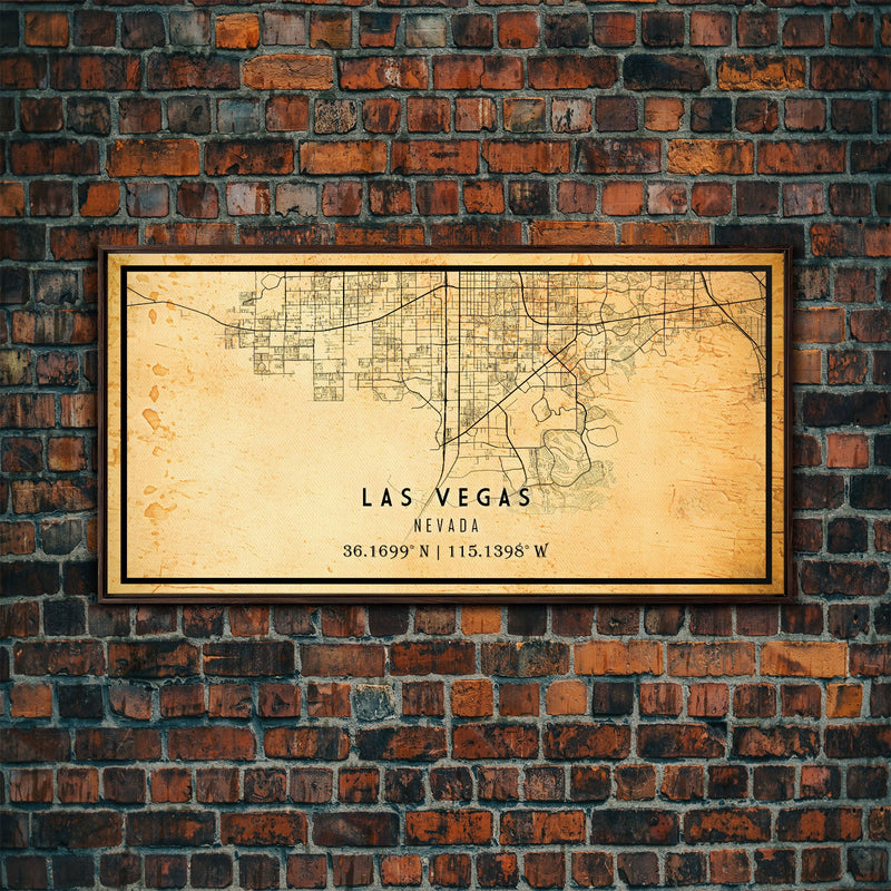 Old Las Vegas City Map Wall Art Canvas Print, Vintage Style Las Vegas Map, Framed Wall Art, Cool Las Vegas Nevada Wall Art, Office Decor