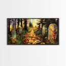 Haunted Cemetery In The Springtime, Framed Canvas Print, Colorful Halloween Decor, Halloween Wall Art