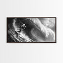 Pirate Surf - Framed Canvas Print - Black & White Photography Style Wall Art - Skull and Cross Bones Wall Art - Manly Decor - Mancave