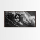 Surfer Waving A Skull and Crossbones Flag While Surfing - Framed Canvas Print - Cool Modern Art - Office / Mancave Decor Gift For Him