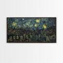 Starry Night Inspired Haunted Cemetery, Framed Canvas Print, Spooky Season Gift Idea, Halloween Decor, Halloween Prop