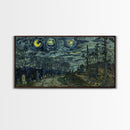 Haunted Graveyard Framed Canvas Print, Starry Night Van Gogh Inspired Halloween Decor, Spooky Vibes Halloween Gift