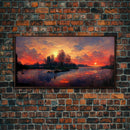 Lake Sunset Oil Painting On Canvas, Canvas Print, Ready to hang gallery wrapped nature canvas print, Lake Art, lake life oil painting style