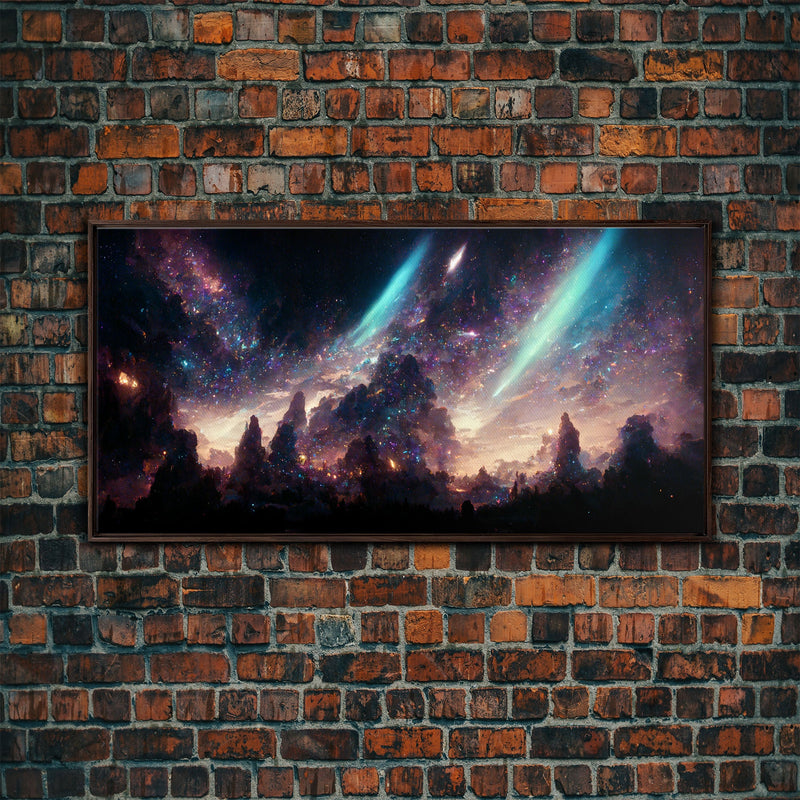 Aurora Borealis Landscape Canvas Print, Mountains of Norway, cool wall art, unique wall art, mountain landscape wall art, space and stars