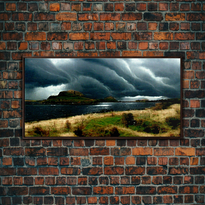 A Thunderstorm at night over the lake, canvas print, rain storm over a lake, cool wall art, unique wall art, ready to hang canvas