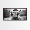 Highland Cow Wearing Santa Hat, Festive and Fun Framed Canvas Print for Holiday Wall Art, Living Room or Bedroom Decor