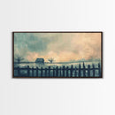 Winter Farmhouse in Snowy Landscape, Framed Canvas Print, Minimalist Wall Art, Living Room Art, Bedroom Decor, Winter Scene