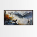 Majestic Elk in Misty Mountains, Framed Canvas Print, Perfect for Living Room Art, Rustic Bedroom Decor, Nature Wall Art, Wildlife Scene