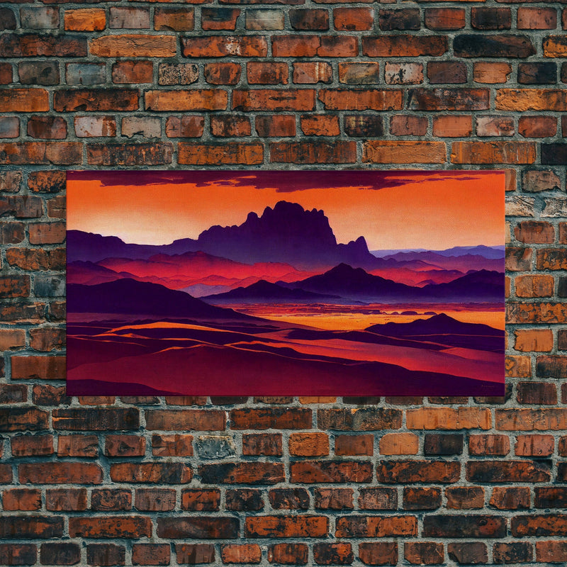 Arizona Desert Landscape at Sunset, Vaporwave Style Landscape, Cool Office Art, Ready To Hang Framed Canvas Print, Oversize Wall Art