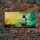 Mini world in a bottle, colorful miniature world art, framed canvas print, ready to hang framed wall art