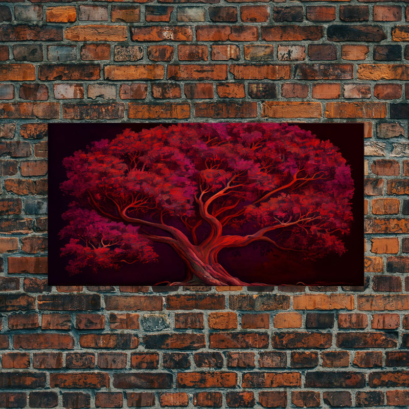 Blood red tree, fantasy horror art, framed canvas print