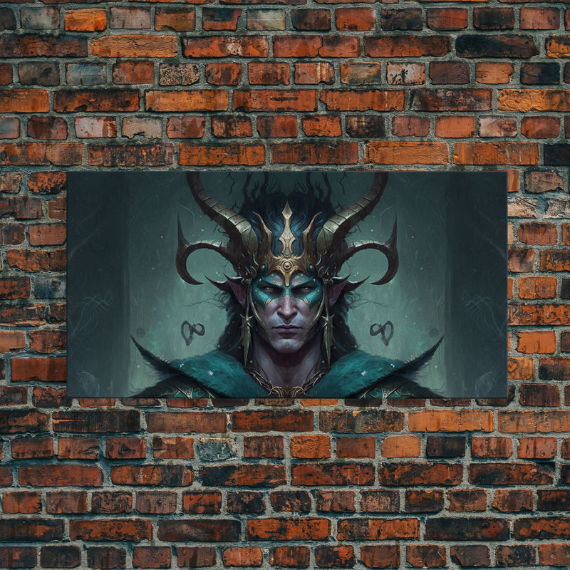 Aesthetic Loki the Trickster God, Norse Mythology, Framed Canvas Print, Extra Large Art, Fantasy Decor, Pastel Aesthetic Art