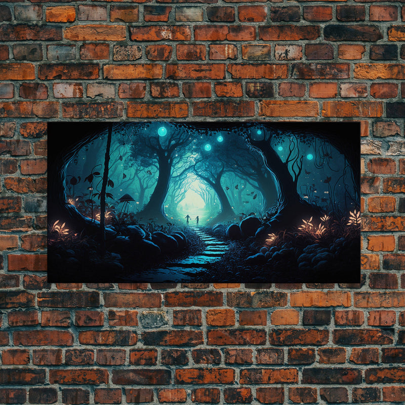 Beautiful Fantasy Art, Framed Canvas Print, Moonlit Forest Floor Fantasy Concept Art