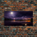Full moon canvas print, Lightning storm over a mountain lake at night, cool wall art, awesome wall art