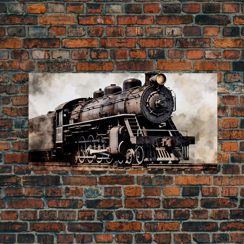 Black Steam Train Wall Art, Locomotive Wall Decor, Retro Train Wall Art, Panoramic Wall Decor, Canvas Print, Wall Art, Framed Canvas Art