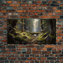 SlightlyScorched Framed Canvas Print Emerald Green Fantasy Forest, Mountain Forest Lake Landscape Minimalist Modern Art Nature Wall Decor