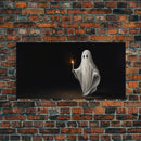 The Ghost With The Candle, Framed Canvas Print, Dark Academia Wall Art, Victorian Oil Painting Style Halloween Wall Art, Ghost Print
