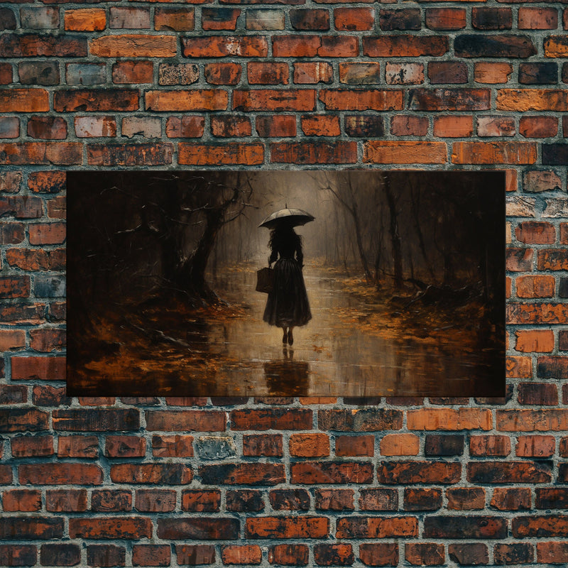 Witch Walking In The Rain, Witch Print, Framed Canvas or Poster, Victorian Oil Painting, Dark Academia, Witchcraft Decor, Witchy Art