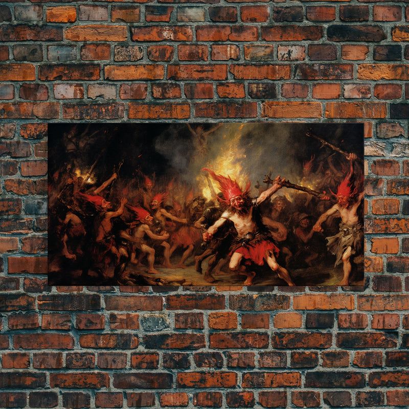 A Scene From Hell, Demonic Art, Framed Canvas Print, Halloween Decor, Halloween Art Print, Gothic Victorian Oil Painting