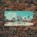 Vaporwave Art Deco Architecture, Framed Canvas Print, Retro 80s Wall Art, Liminal Spaces, Office Decor