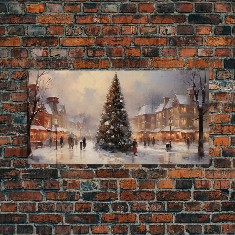 Winter Wonderland Christmas Village Canvas Print, Framed Wall Art, Christmas Decor, Retro Christmas Oil Painting, Christmas Art