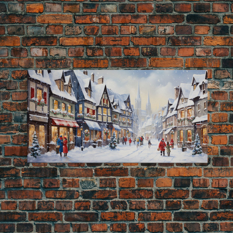 Winter Wonderland - Quaint European Village at Christmas Time - Framed Canvas Print - Christmas Decor