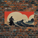 Japanese Samurai Fighting A Tidal Wave, ready to hang canvas print wall art, framed canvas wall art, mancave decor