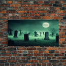 Full Moon Over A Haunted Cemetery At Night, Spooky Creepy Graveyard, ready to hang canvas print wall art, Halloween Art