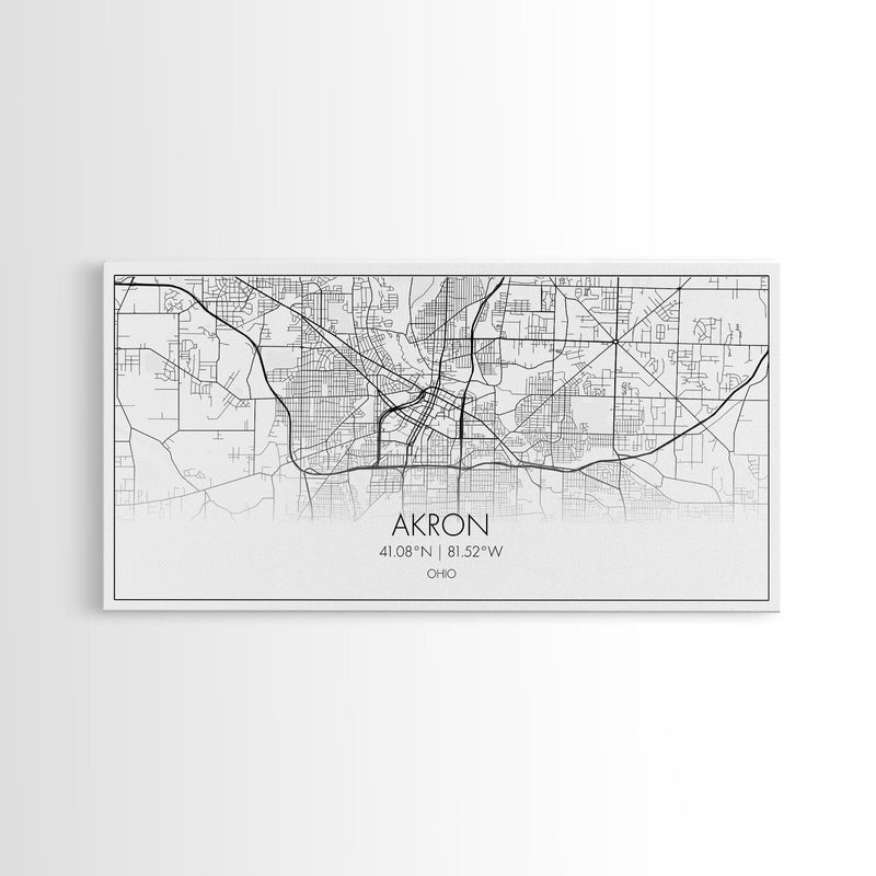 Akron Street Map, Ohio Map, Map Print, Modern Art, Wall Art, Canvas Print, Wall Hanging, Office Wall DÃ©cor, Couples Gift, City Map Canvas