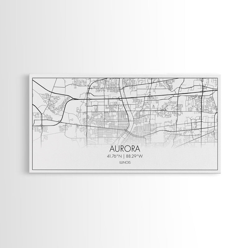 Aurora Street Map, Illinois Map, Map Print, Modern Art, Wall Art, Canvas Print, Room DÃ©cor For Teens, Cool Wall Art, Fun Gift, Classroom Art