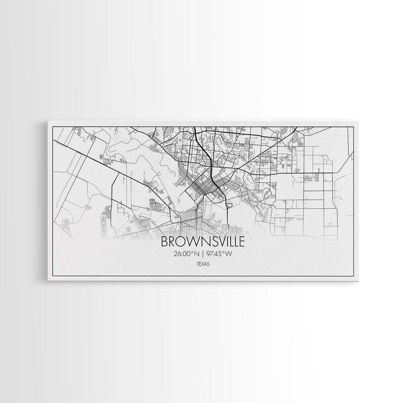 Brownsville Street Map, Texas Map, Map Print, Modern Art, Wall Art, Canvas Art, Realtor Closing Gift, Wall DÃ©cor Over The Bed, Couples Gift