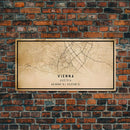 Vintage Vienna City Map Wall Art Canvas Print, Distressed Style Vienna Austria Map, Framed Wall Art, Cool Vienna Travel Wall Art, Office Art