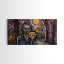 Vampire Having A Cheeseburger, Framed Canvas Print, Funny Halloween Decor