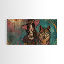 The Witch and The Wolf Familiar, Framed Canvas Print, Halloween Gift, Halloween Props, Halloween Wall Art