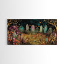 Colorful Haunted Grave Yard In The Spring Time, Framed Canvas Print, Spooky Wall Art, Halloween Spooky Season Decor