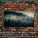 Foggy pine forest, Canadian forest art, framed canvas print, farmhouse decor, misty forst landscape