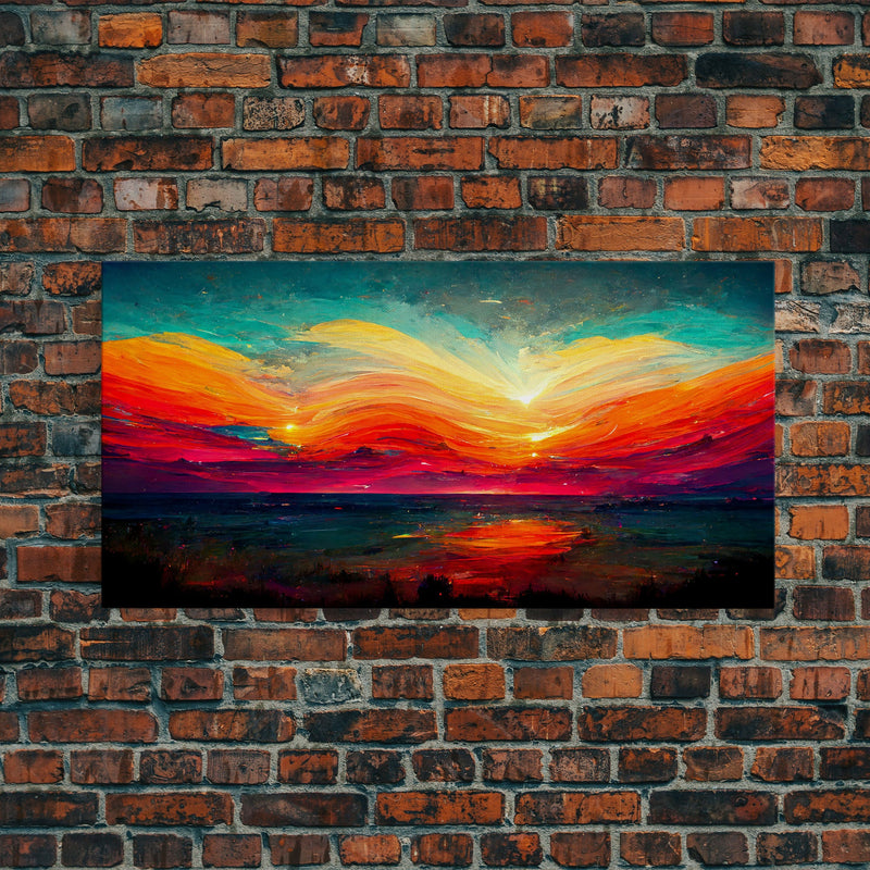 Beautiful sunset canvas print, canvas art, ink painting style, abstract sunset wall art, cool wall art