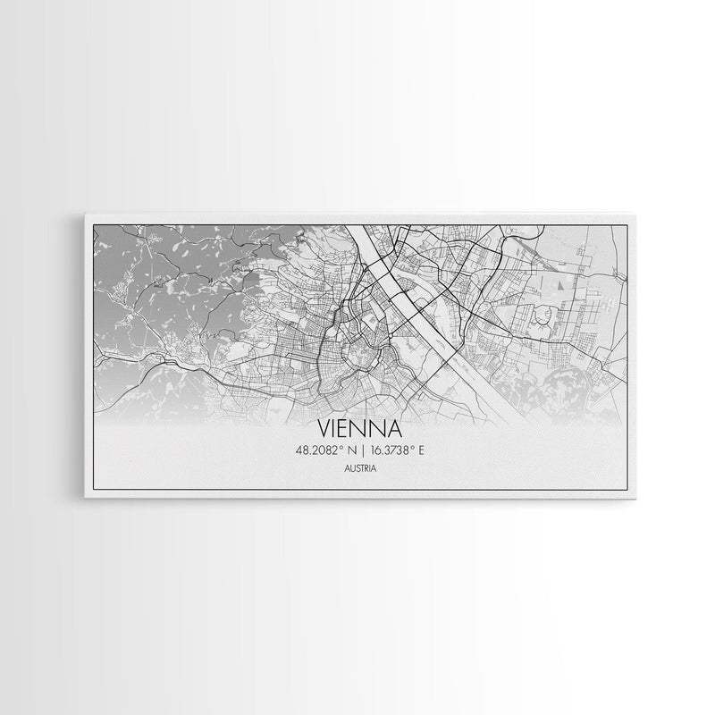 Vienna City Map, Austria Art, Map Print, Modern Wall Art, Wall Art, Canvas Art, European Wall Art, Unique Wall DÃ©cor, Home Office Art