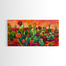 Bright Desert Flowers and Cacti with Mountains, Vibrant Framed Canvas Print for Home, Boho Wall Art, Nature Lover's Decor