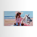 Elegant Cowgirl on Horse by the Shore, Beautiful Framed Canvas Print, Ideal for Coastal Living Room Art, Beach Bedroom Decor, Horse Wall Art